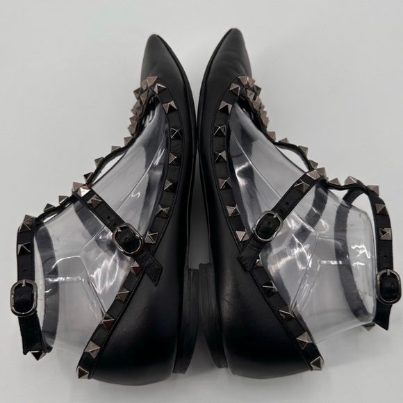 Valentino Garavani Noir Black Rockstud Cage Strappy Flats Size 39 FLAW - Picture 5 of 10